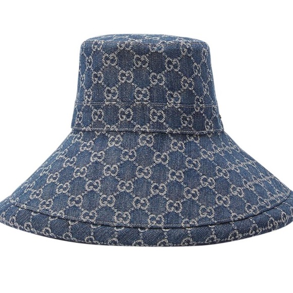Gucci Denim GG Monogram Bucket Hat in Wide Large Brim Navy Sun Beach Coverage - Picture 14 of 14